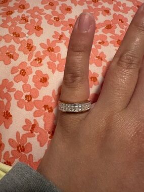 Sterling Silver Double Row Cubic Zirconia Band - Silver